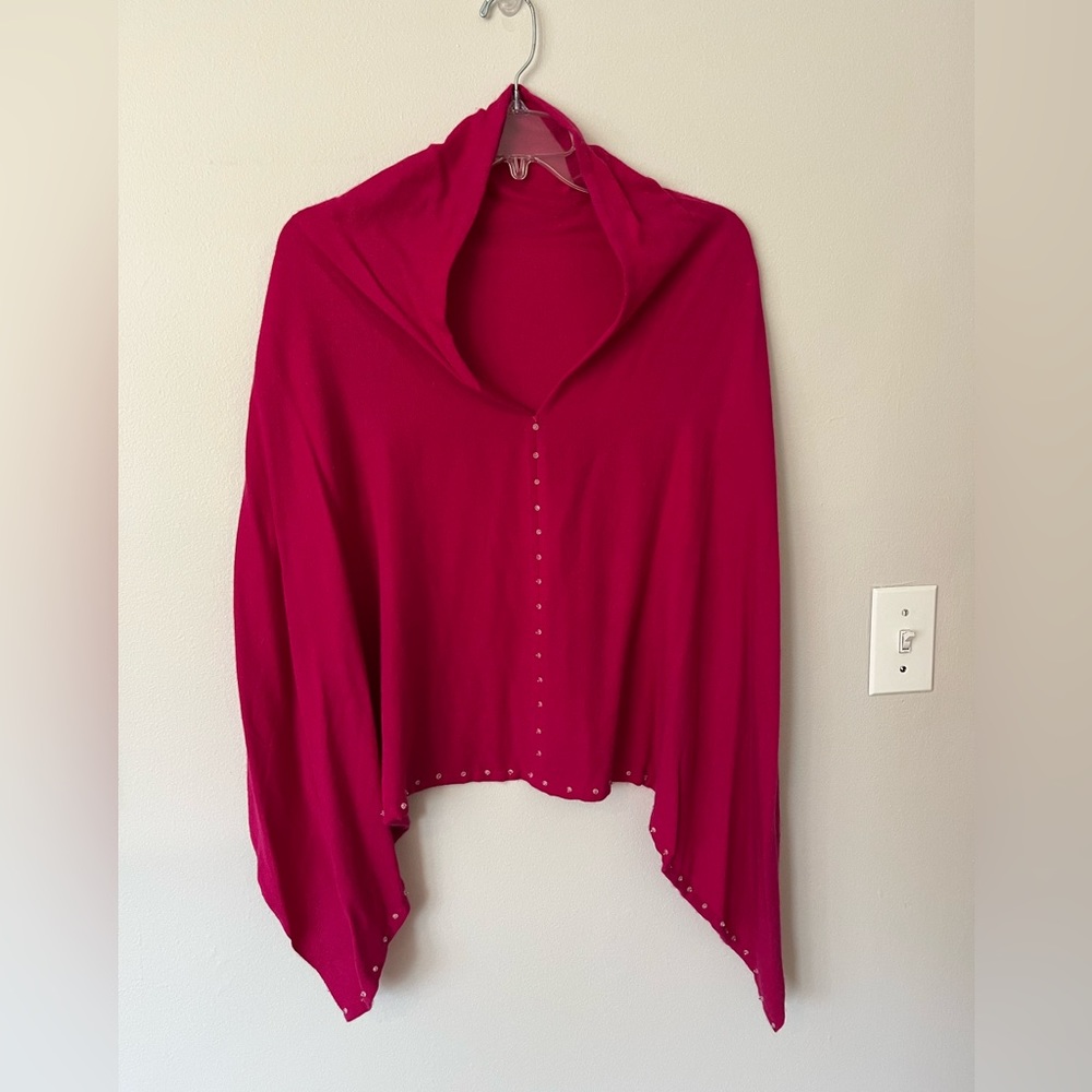 SHIH & COMPANY CASHMERE and SILK RASPBERRY PONCHO